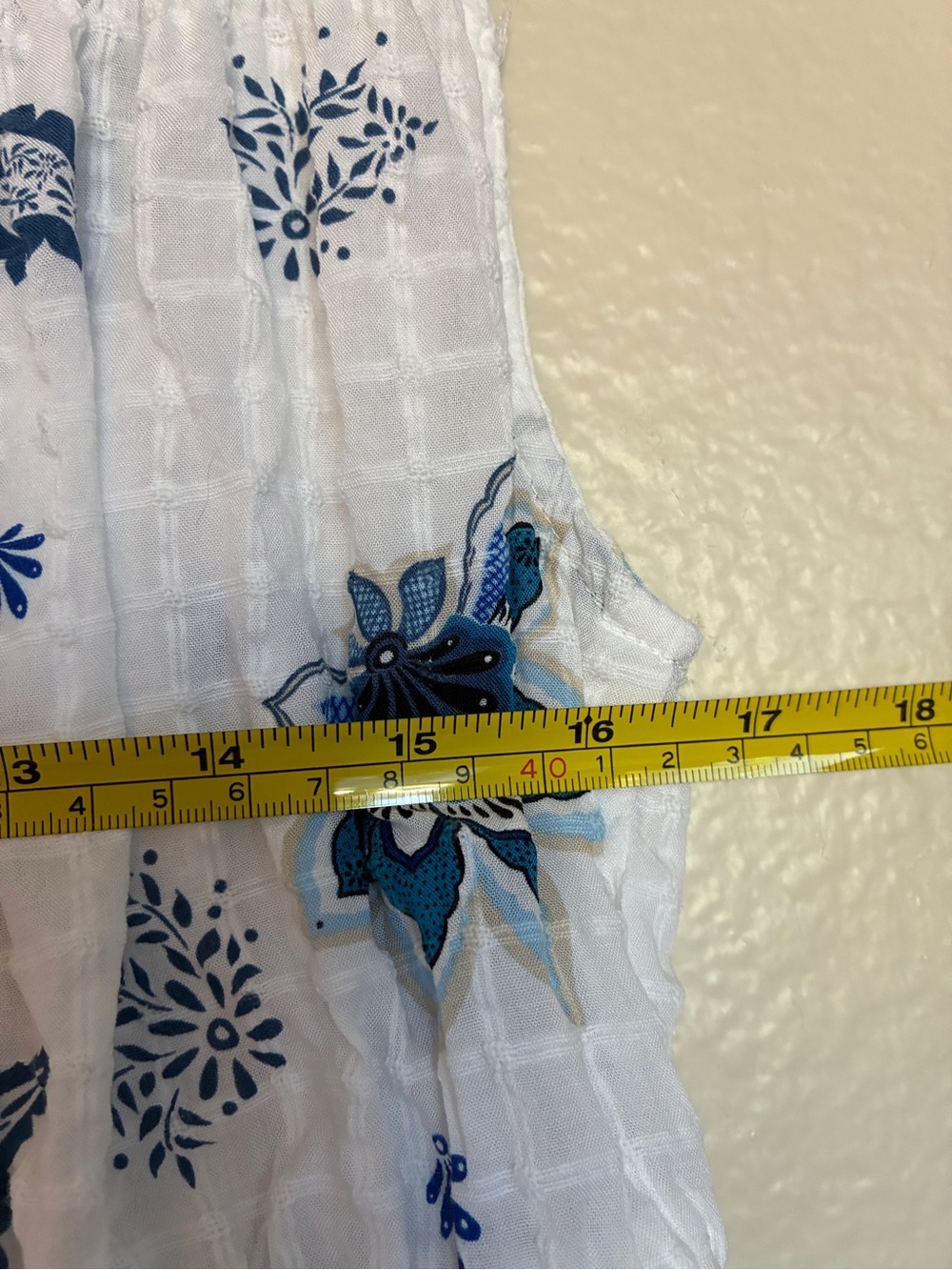 Unbranded Cotton-Blend White Sleeveless Peplum Top with Blue Floral Print Boho - Picture 5 of 7